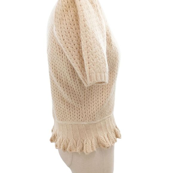 Lambs wool & angora tie front cardigan w/ velvet ribbon small #cottagecore - Picture 6 of 16